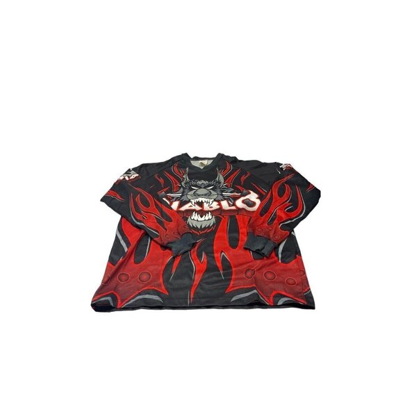 Diablo Shirt Mens Sz Medium Motorcross Style Wolf Graphics Black Red White L/S